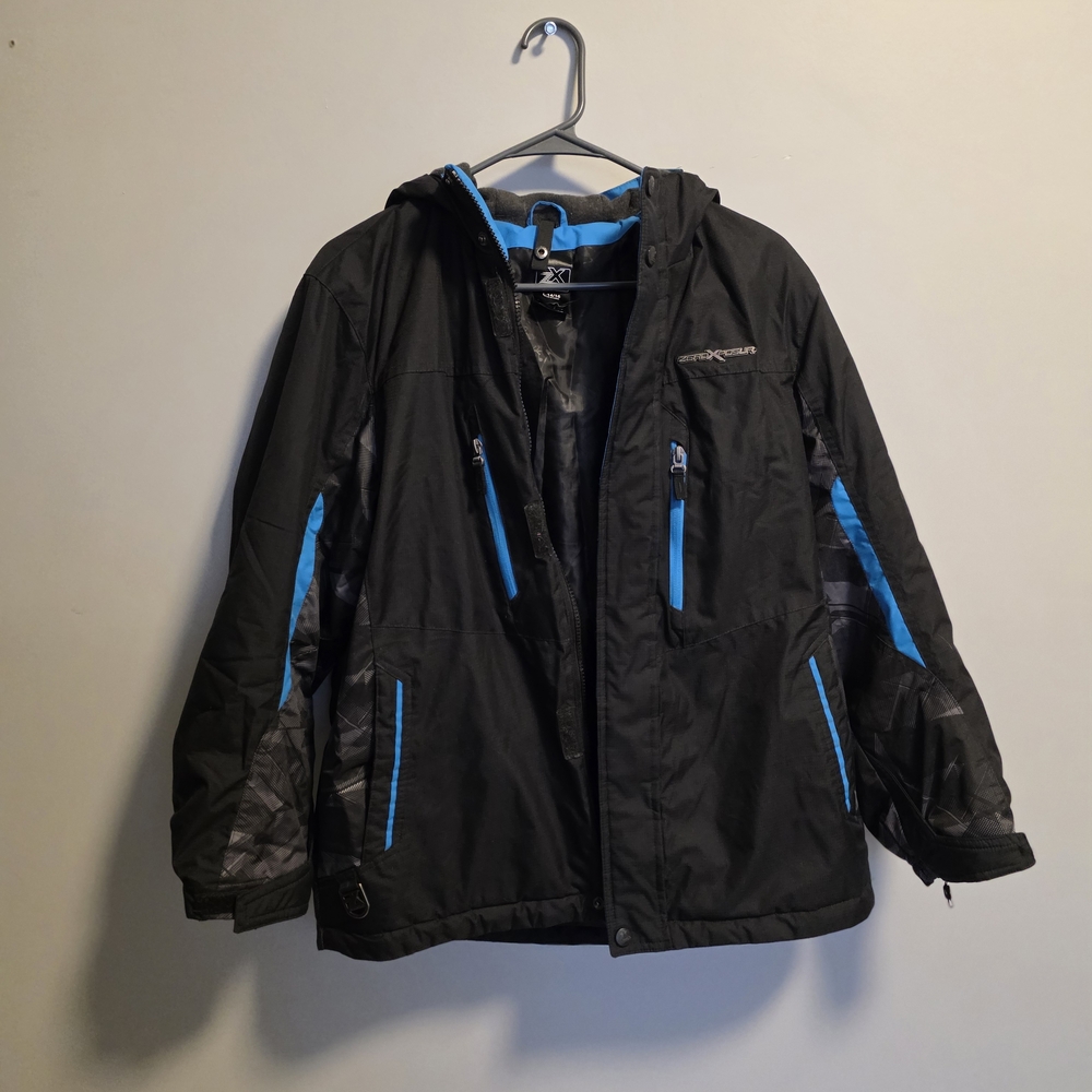 Black and Blue Hooded Ski Or Snowboard Jacket